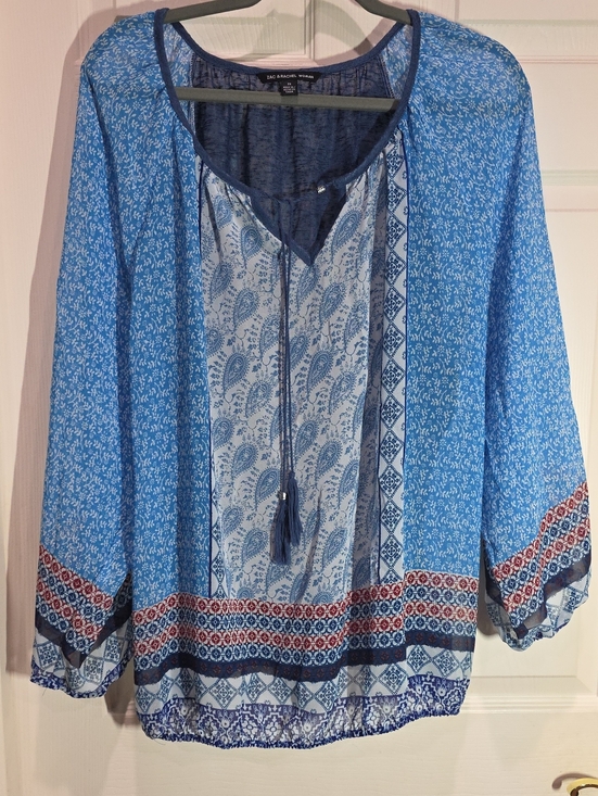 Zac & Rachel Tops - Blue Paisley-Panel Boho Tunic Top